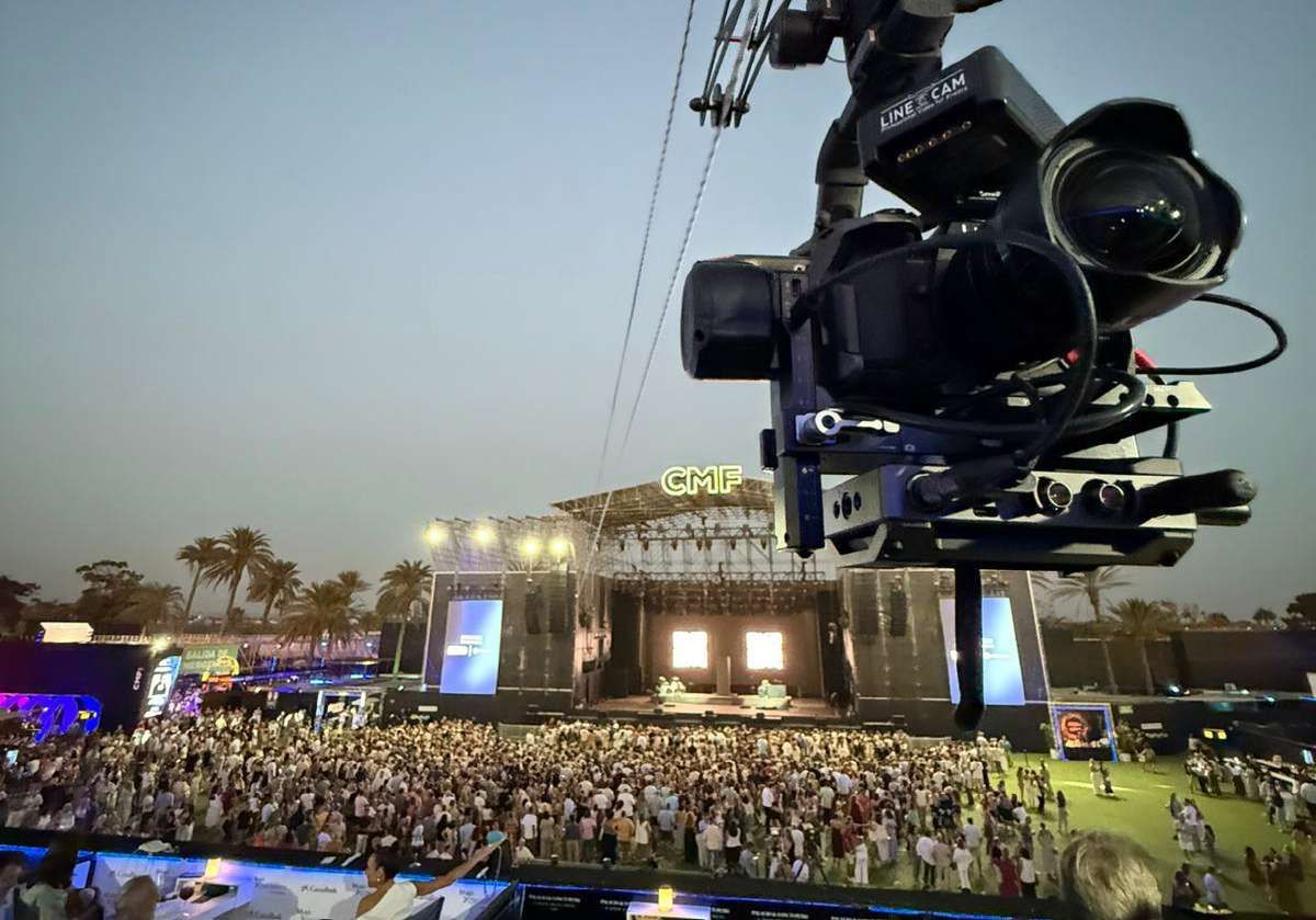 Cablecam Linecam® — planos aéreos sobre el público — Unidad Móvil Broadcast